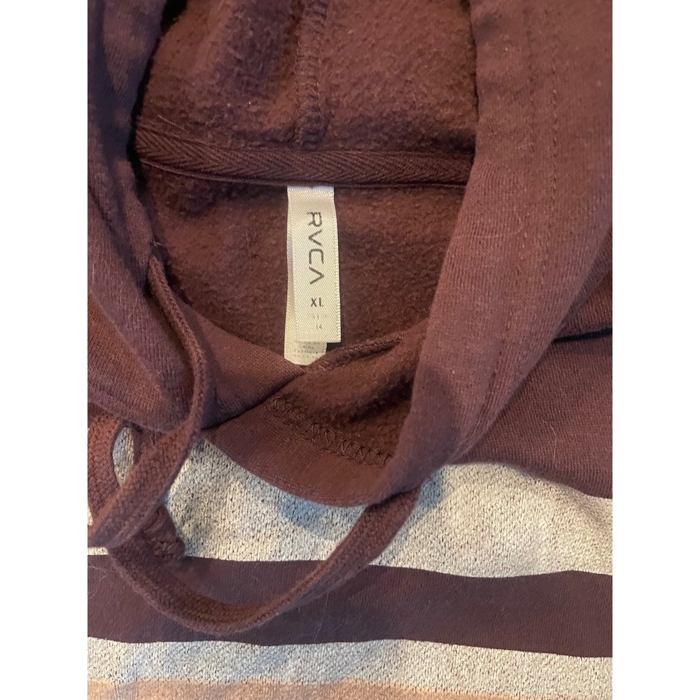 RVCA Women's Striped Pullover Hoodie Sweatshirt, Maroon Pink, Extra Large‎ XL - Picture 2 of 2